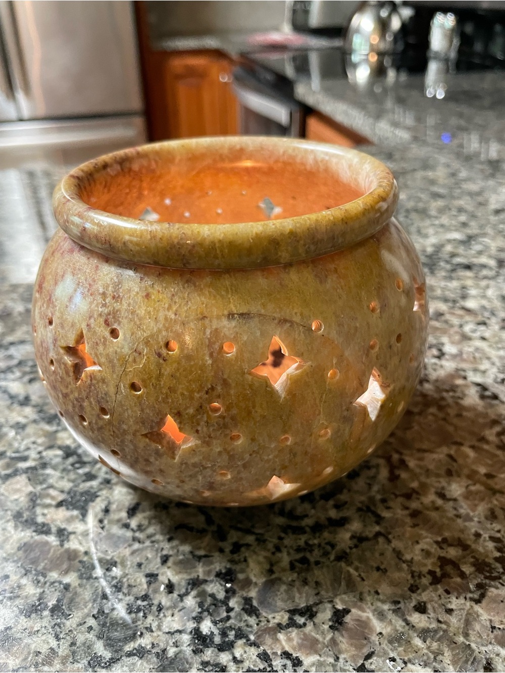 India Boutique Olive and Gold Star Cutout Ceramic Candle Holder